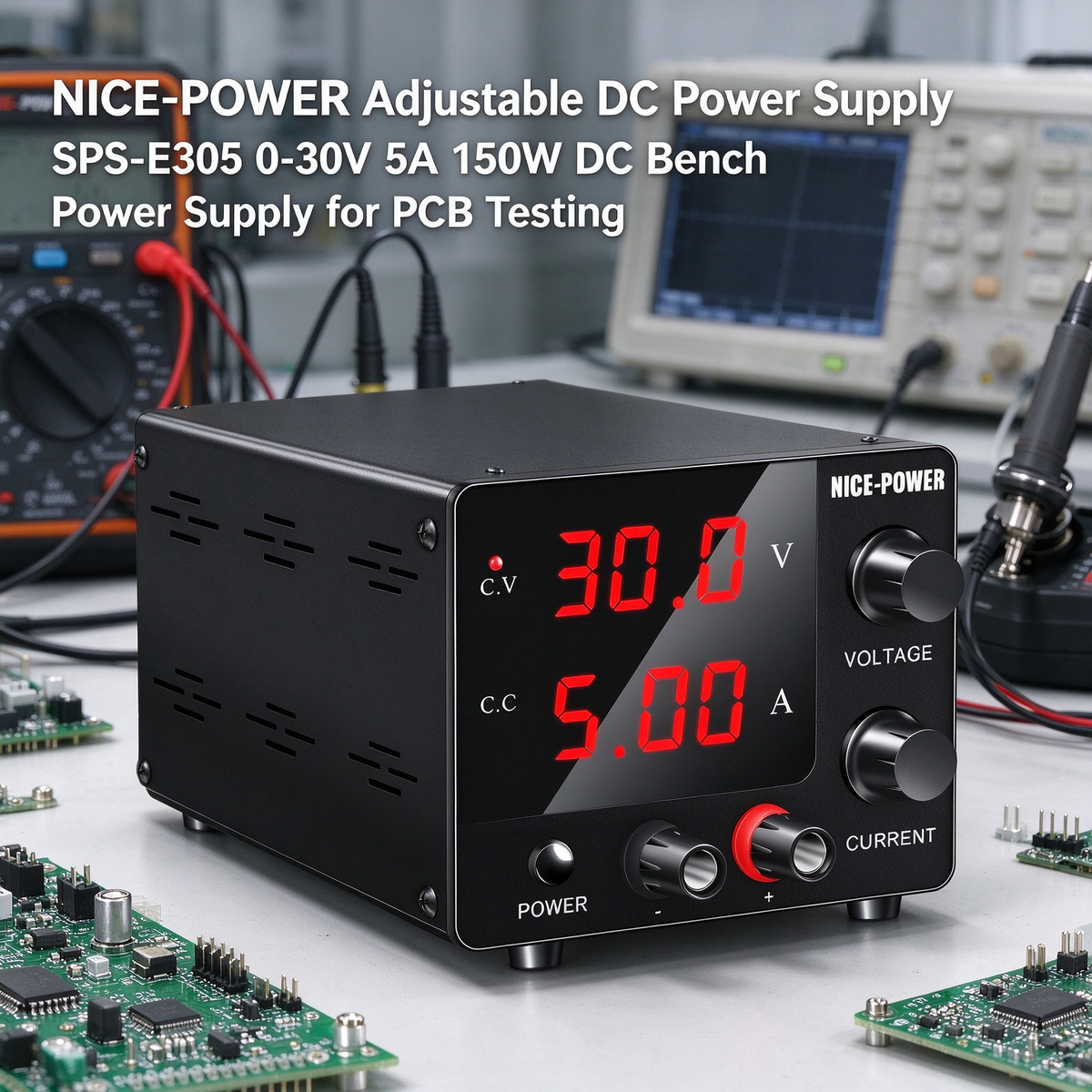 NICE-POWER Adjustable DC Power Supply SPS-E305 0-30V 5A 150W DC Bench Power Supply for PCB Testing