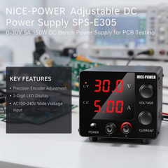 NICE-POWER Adjustable DC Power Supply SPS-E305 0-30V 5A 150W DC Bench Power Supply for PCB Testing