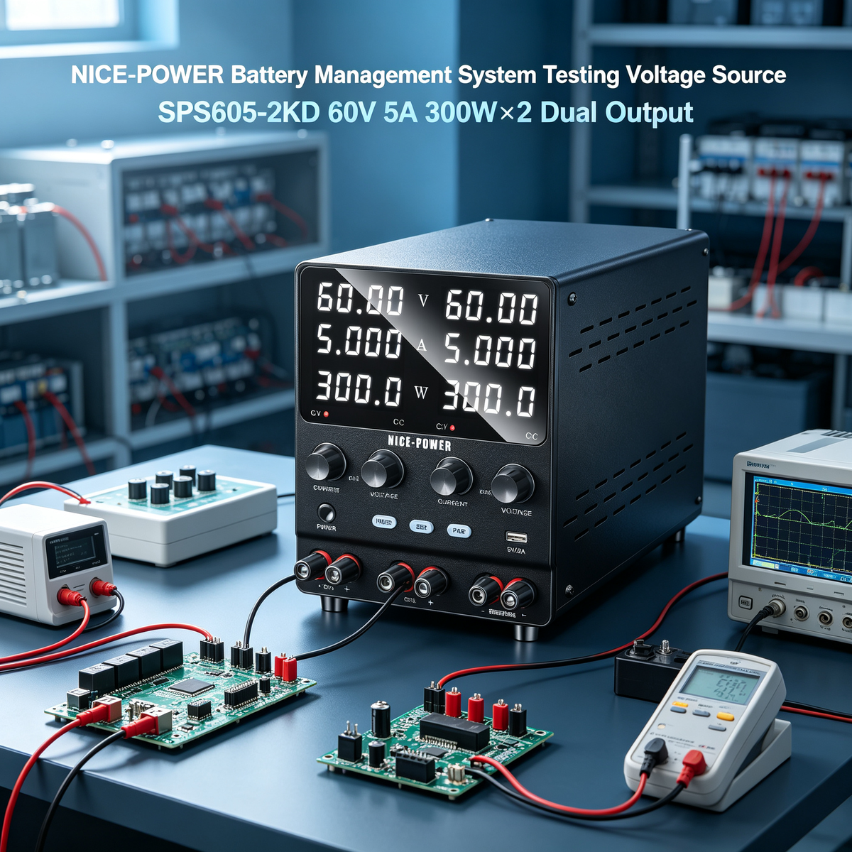 NICE-POWER Battery Management System Testing Voltage Source SPS605-2KD 60V 5A 300W×2 Dual Output
