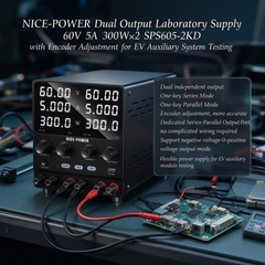NICE-POWER Dual Output Laboratory Supply 60V 5A 300W×2 SPS605-2KD with Encoder Adjustment for EV Auxiliary System Testing