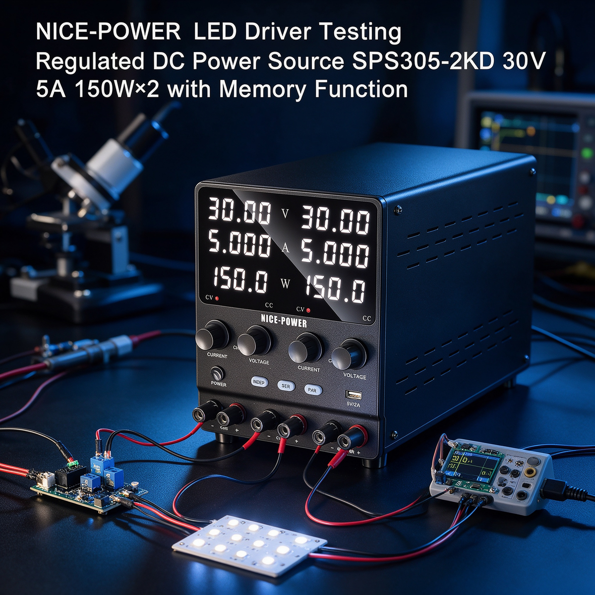 NICE-POWER LED Driver Testing Regulated DC Power Source SPS305-2KD 30V 5A 150W×2 with Memory Function