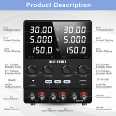NICE-POWER LED Driver Testing Regulated DC Power Source SPS305-2KD 30V 5A 150W×2 with Memory Function