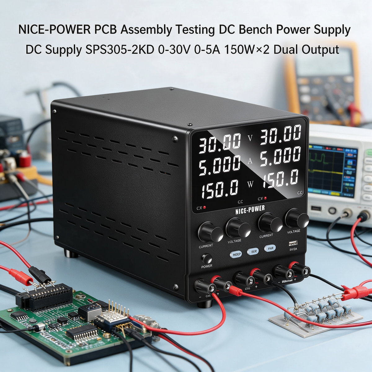 NICE-POWER PCB Assembly Testing DC Bench Power Supply DC Supply SPS305-2KD 0-30V 0-5A 150W×2 Dual Output