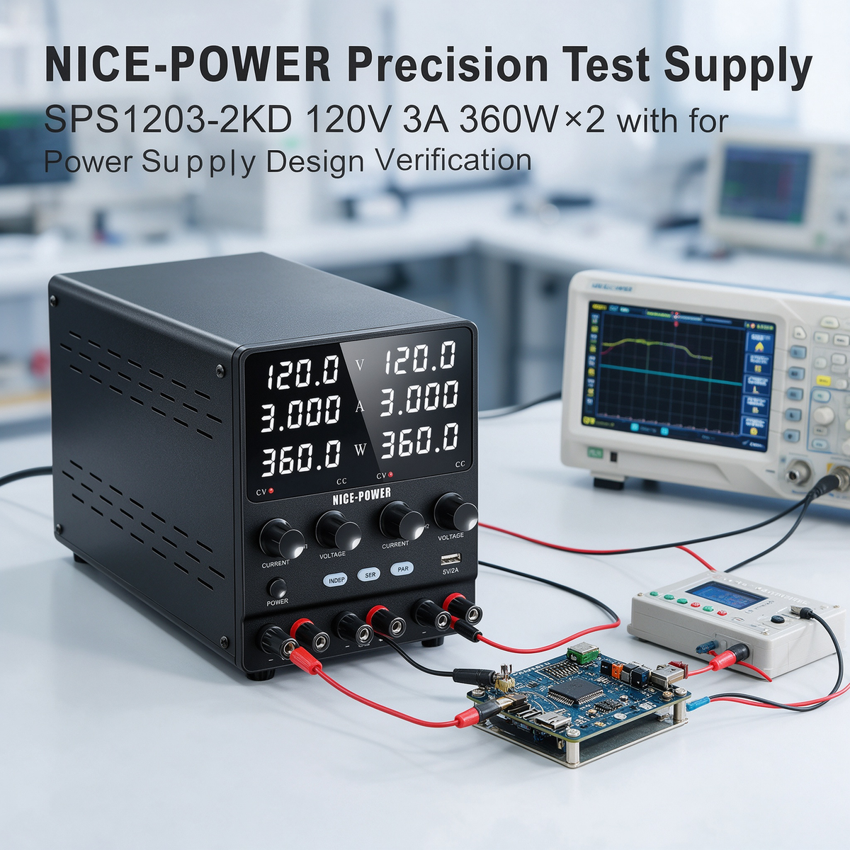 NICE-POWER Precision Test Supply SPS1203-2KD 120V 3A 360W×2 for Power Supply Design Verification