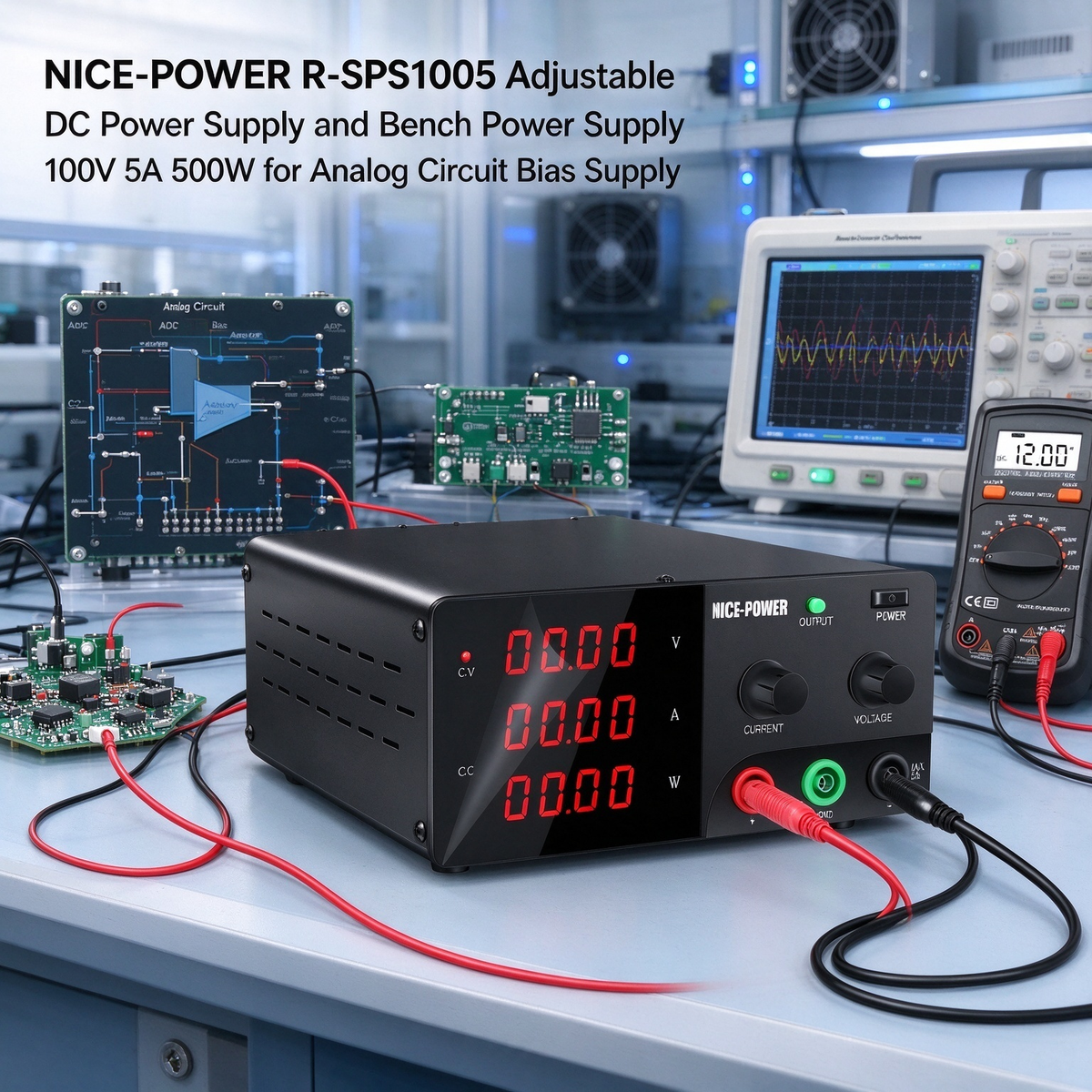 NICE-POWER R-SPS1005 Adjustable DC Power Supply and Bench Power Supply 100V 5A 500W for Analog Circuit Bias Supply