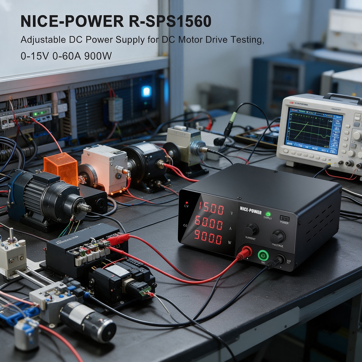 NICE-POWER R-SPS1560 Adjustable DC Power Supply for DC Motor Drive Testing, 0-15V 0-60A 900W