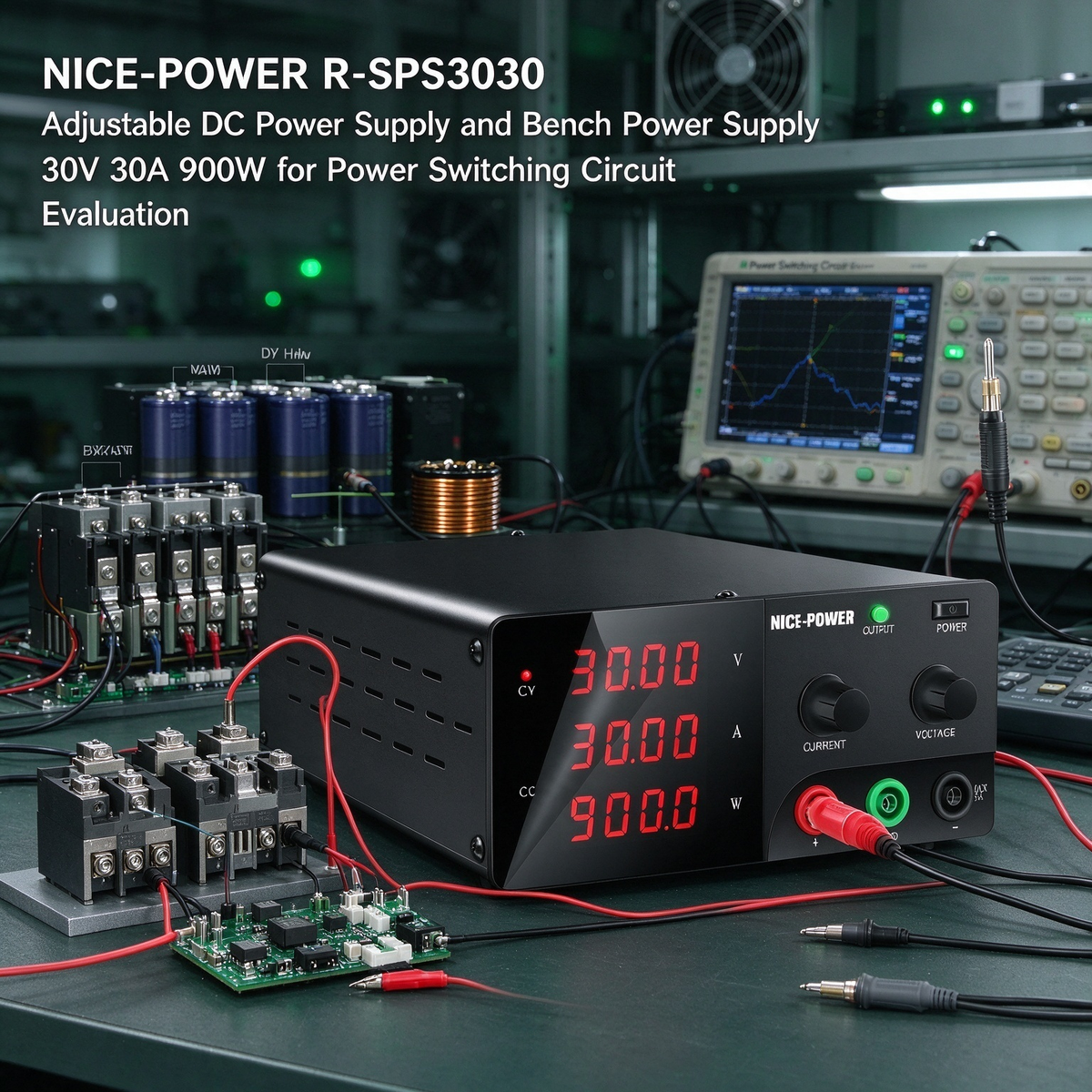 NICE-POWER R-SPS3030 Adjustable DC Power Supply and Bench Power Supply 30V 30A 900W for Power Switching Circuit Evaluation