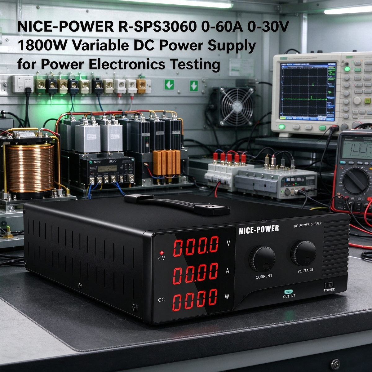 NICE-POWER R-SPS3060 0-60A 0-30V 1800W Variable DC Power Supply for Power Electronics Testing