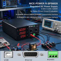 NICE-POWER R-SPS6020 Regulated DC Power Supply 0-60V 0-20A 1200W for Relay Driver Circuit Evaluation