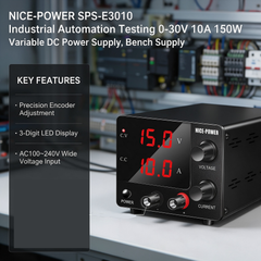 NICE-POWER SPS-E3010 Industrial Automation Testing 0-30V 10A 150W Variable DC Power Supply, Bench Supply