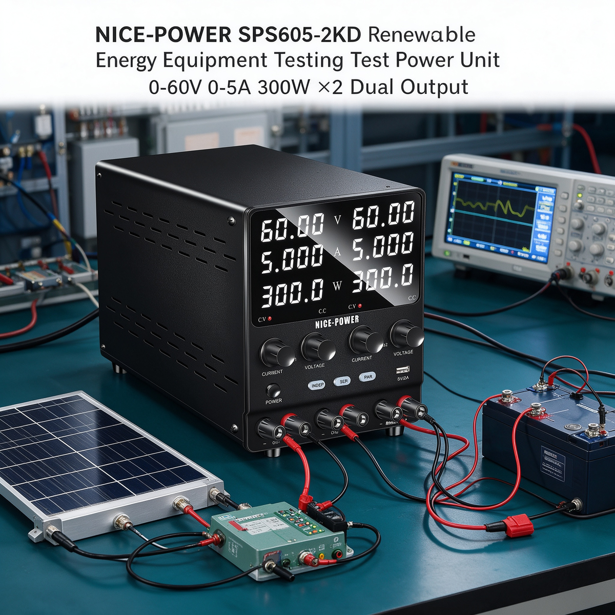 NICE-POWER SPS605-2KD Renewable Energy Equipment Testing Test Power Unit 0-60V 0-5A 300W×2 Dual Output