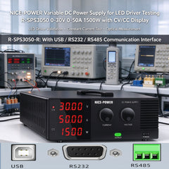 NICE-POWER Variable DC Power Supply for LED Driver Testing R-SPS3050 0-30V 0-50A 1500W with CV/CC Display