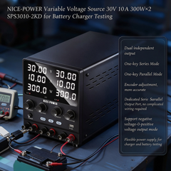 NICE-POWER Variable Voltage Source 30V 10A 300W×2 SPS3010-2KD for Battery Charger Testing