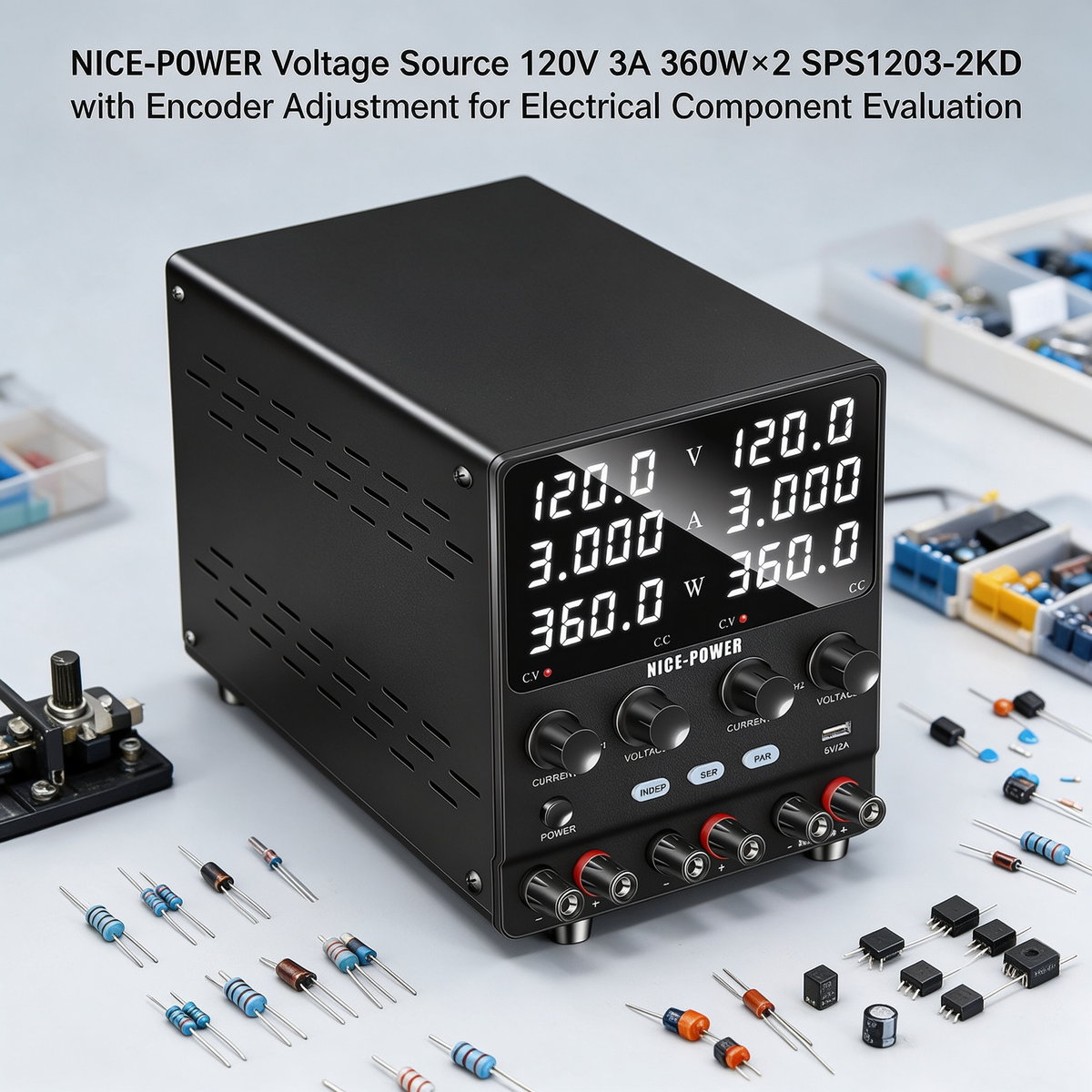 NICE-POWER Voltage Source 120V 3A 360W×2 SPS1203-2KD with Encoder Adjustment for Electrical Component Evaluation