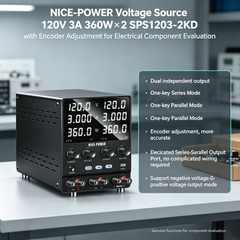 NICE-POWER Voltage Source 120V 3A 360W×2 SPS1203-2KD with Encoder Adjustment for Electrical Component Evaluation