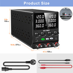 NICE-POWER Voltage Source 120V 3A 360W×2 SPS1203-2KD with Encoder Adjustment for Electrical Component Evaluation