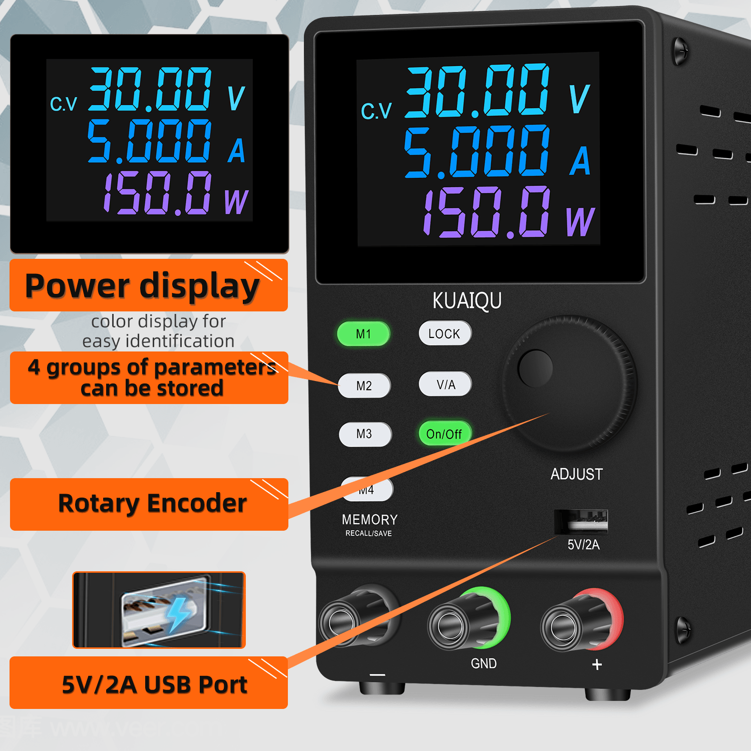 NICE POWER SPPS305D BLACK 4 DC Power Supply wtih Full-Color LCD Screen