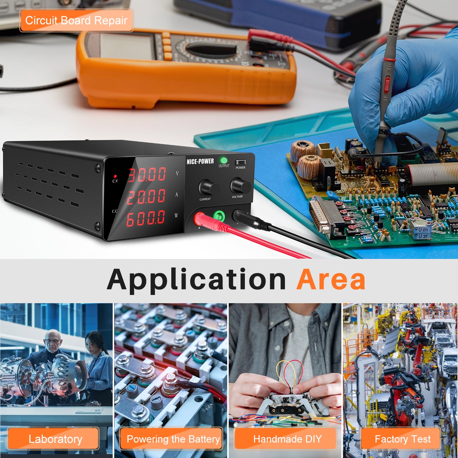 Nice Power 30V 20A 30A High-Power DC Bench Power Supply Application Area