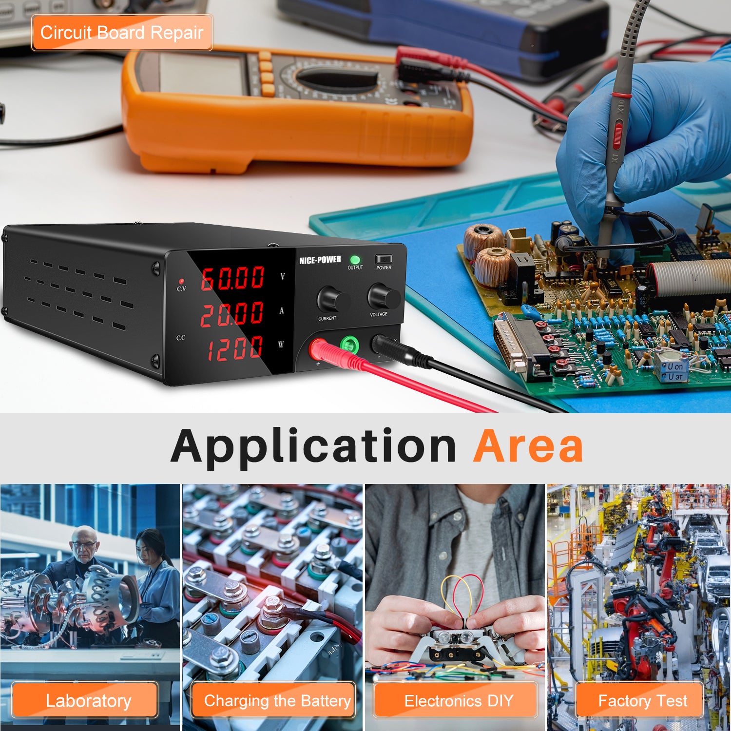 Nice Power R-SPS6020 - 60V 20A 1200W DC High Power Supply for Factory Test