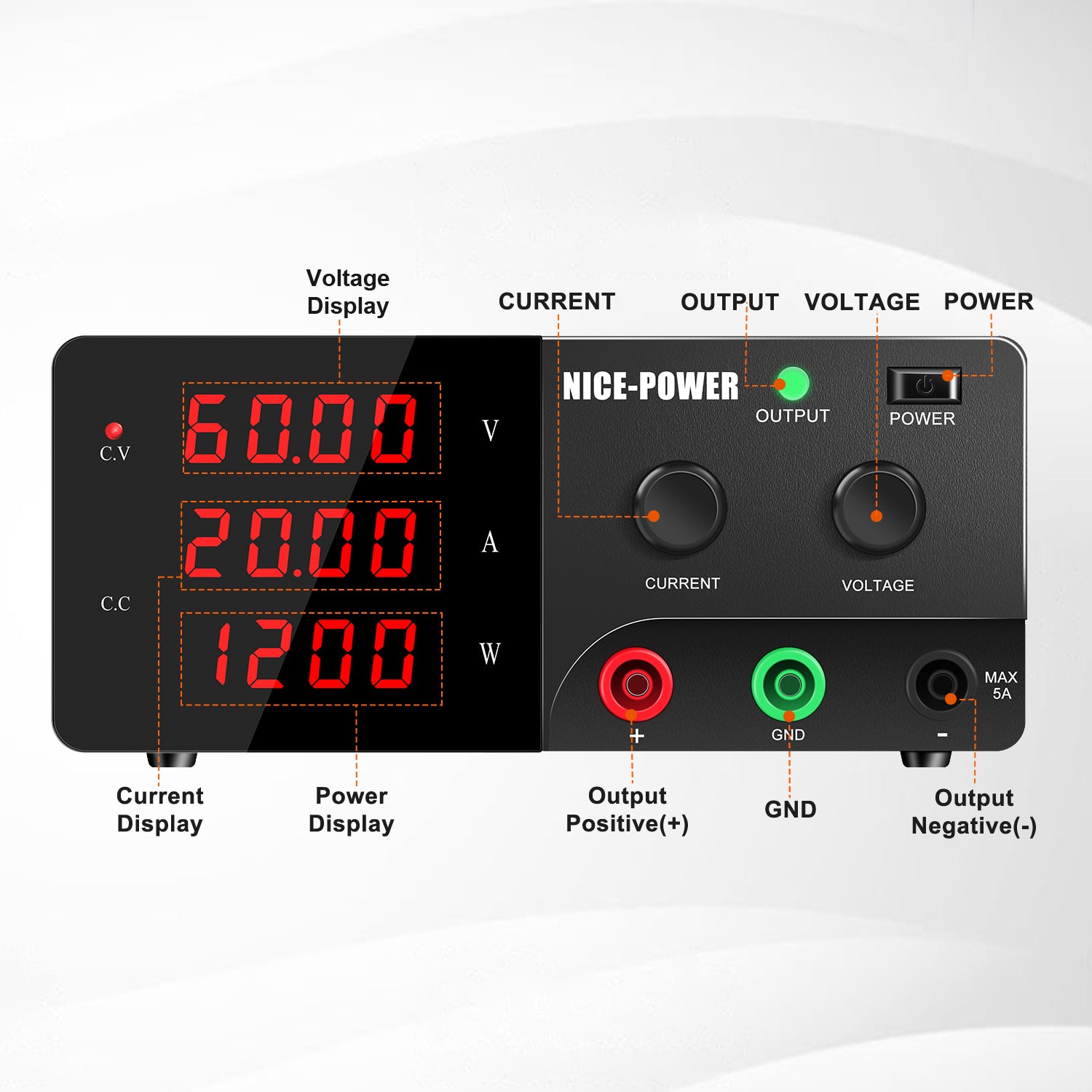 Nice Power R-SPS6020 - 60V 20A 1200W DC High Power Supply for Solor System
