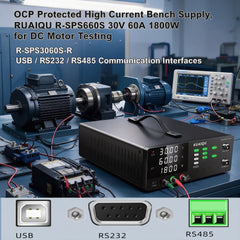 OCP Protected High Current Bench Supply, KUAIQU R-SPS3060S 30V 60A 1800W for DC Motor Testing