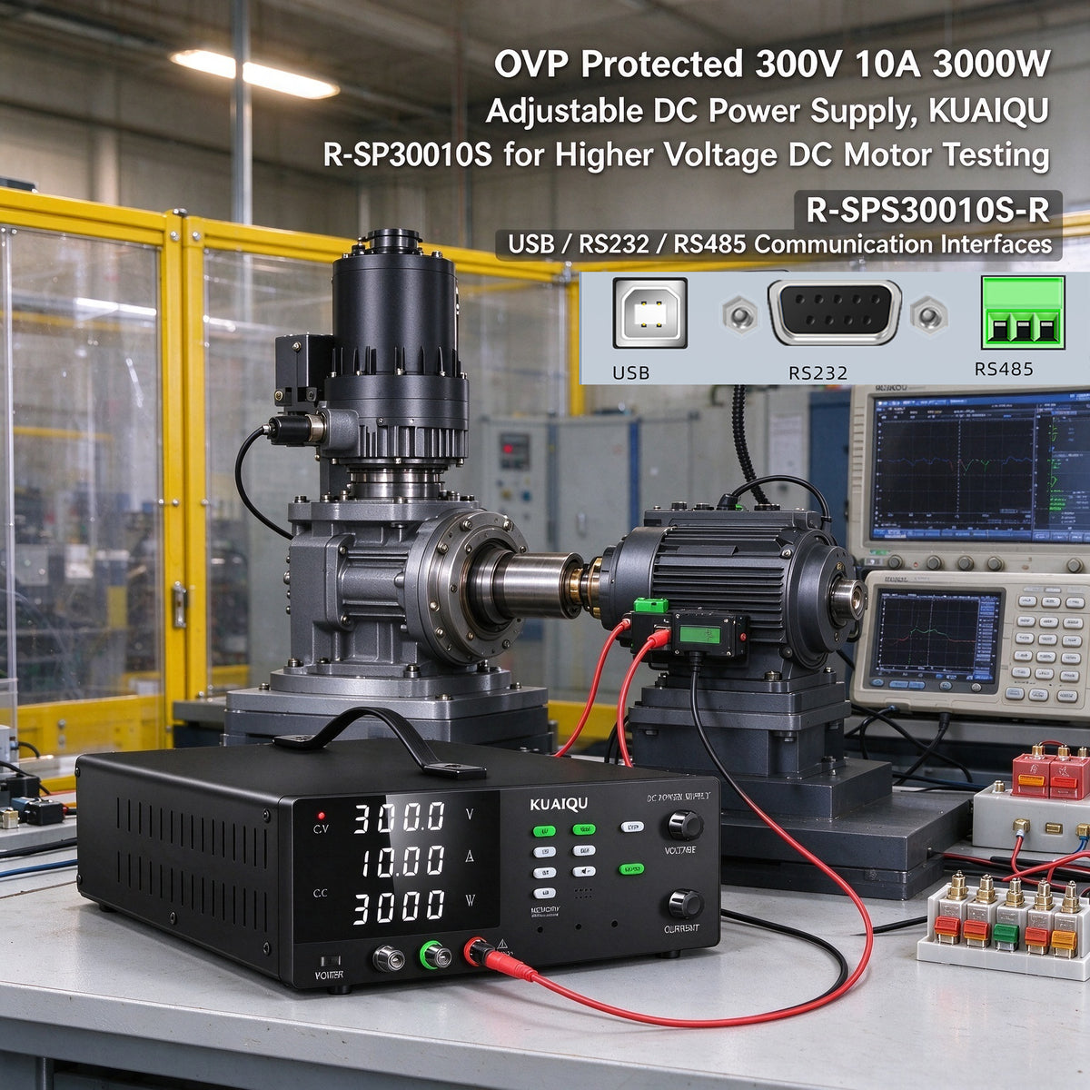 OVP Protected 300V 10A 3000W Adjustable DC Power Supply, KUAIQU R-SPS30010S for Higher Voltage DC Motor Testing