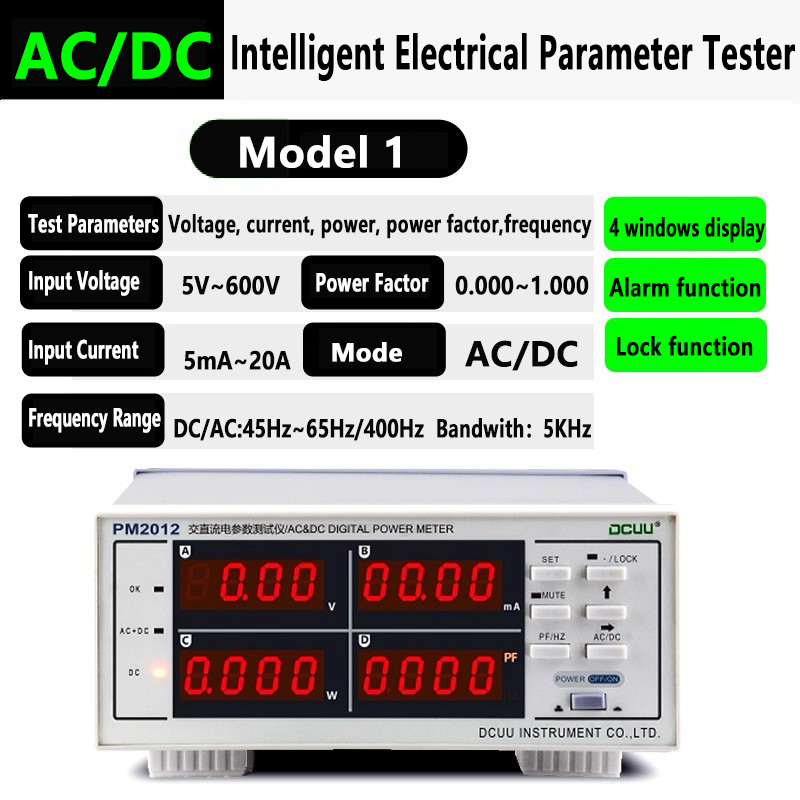 Intelligent Electrical Parameter Tester AC DC 600V 20A 12KW 45-65Hz 400Hz with Upper and Lower Limit Set Power Energy Meter