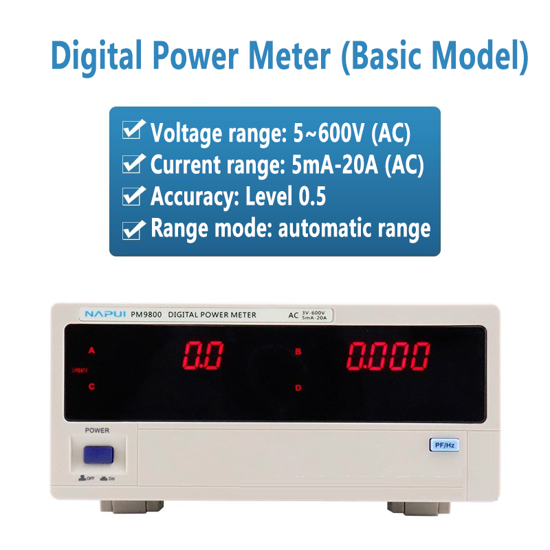 Digital Power Meter Bench TRMS Alarm Communication AC 5V ~ 600V 5mA ~ 20A 0.1W ~ 12kW automatic range Single - phase Electric Energy Tester