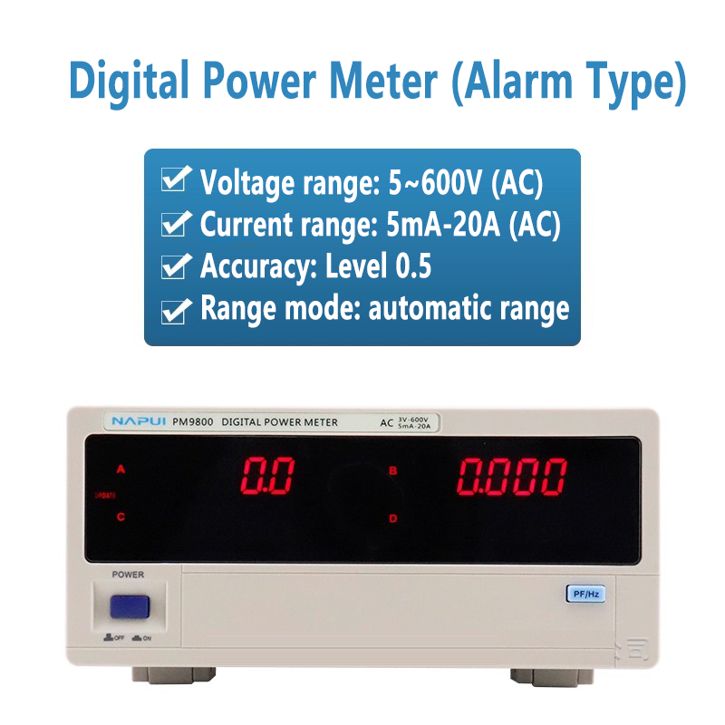 Medidor de potencia digital de banco con alarma TRMS y comunicación. Rango automático de CA: 5 V ~ 600 V, 5 mA ~ 20 A, 0,1 W ~ 12 kW. Probador de energía eléctrica monofásico. 