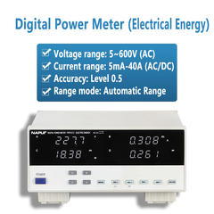 Digital TRMS Power Meter AC DC 600V 20A 40A High-accuracy Bench Power Factor & Power Meter Tester LED digital screen Data Lock