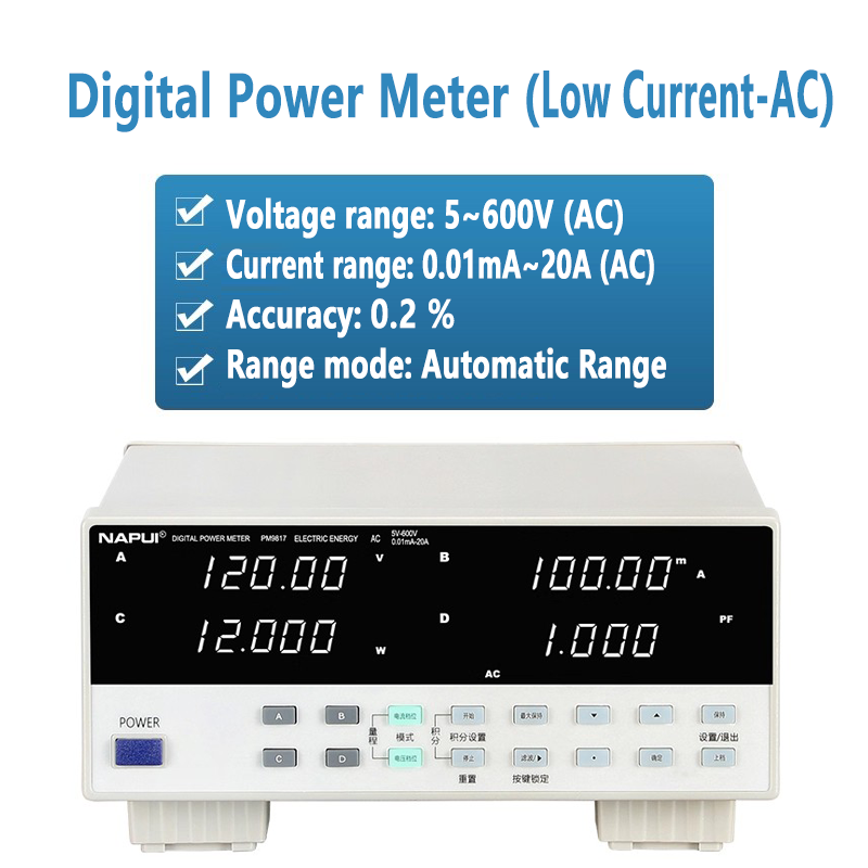 Digital Power Meter 600V 20A 12kW 400Hz 2kHz High-accuracy Bench TRMS AC / DC Voltage Current Power Factor Tester Electrical parameter measurement