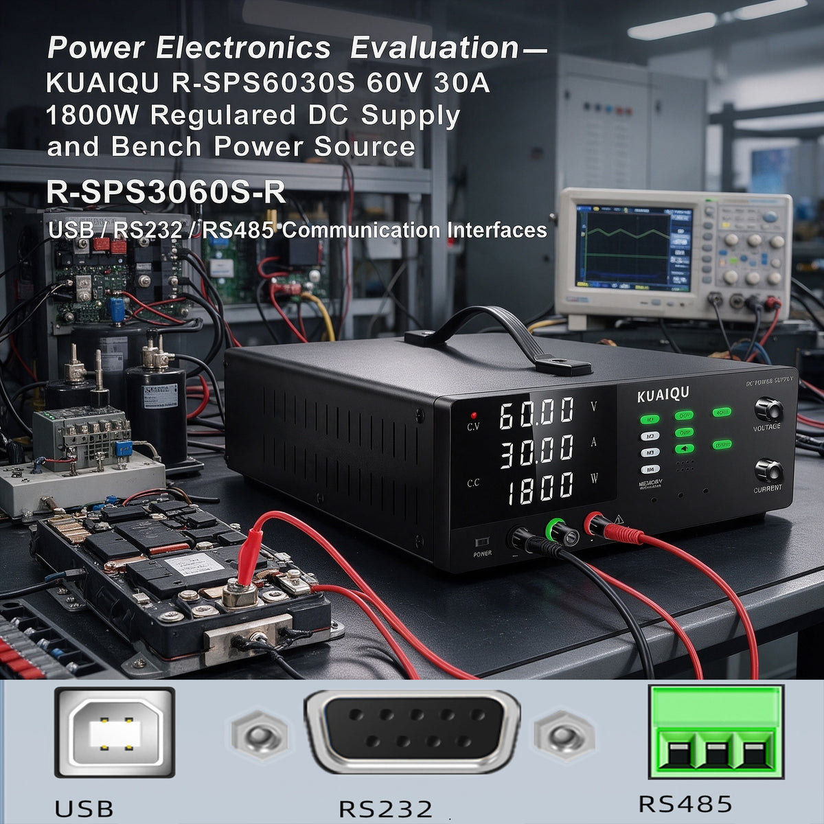 Power Electronics Evaluation — KUAIQU R-SPS6030S 60V 30A 1800W Regulated DC Supply and Bench Power Source