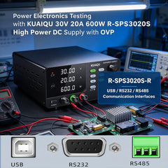 Power Electronics Testing with KUAIQU 30V 20A 600W R-SPS3020S High Power DC Supply with OVP