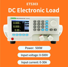 ET5303 400W DC Electronic Load specifications, 500V 30A input range and multi-mode testing capabilities