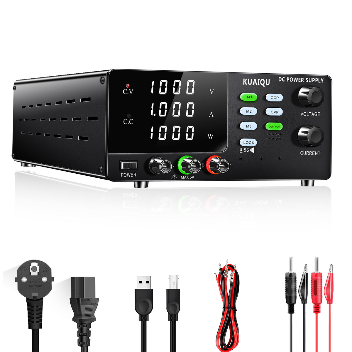 KUAIQU R-SPS10001SR - 1000V 1A High Voltage Programmable DC Power Supply with Memory Presets for Photovoltaic Inverter Testing