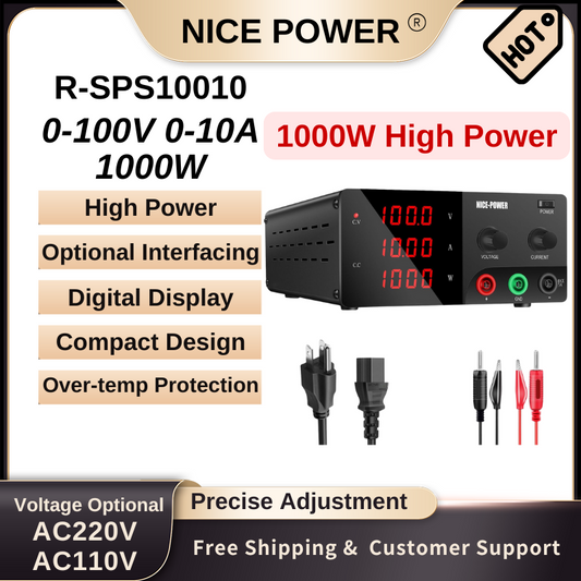 Nice Power R-SPS10010 - Alimentation haute puissance 100 V 10 A 1 000 W CC avec affichage numérique et fonctions de protection, noir