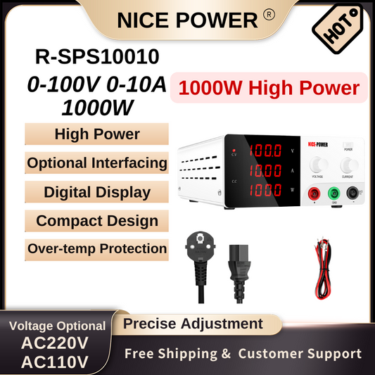 Nice Power R-SPS10010 - Alimentation haute puissance 100 V 10 A 1 000 W CC avec affichage numérique et fonctions de protection, blanc