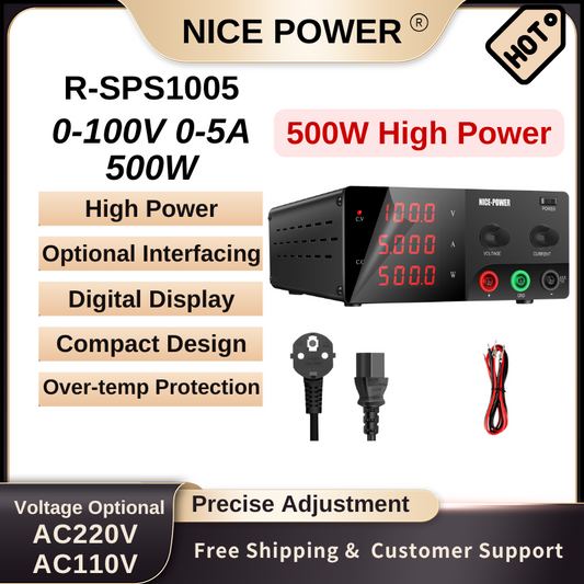Nice Power R-SPS1005 - Alimentation haute puissance 100 V 5 A 500 W CC avec affichage numérique et protection, noir