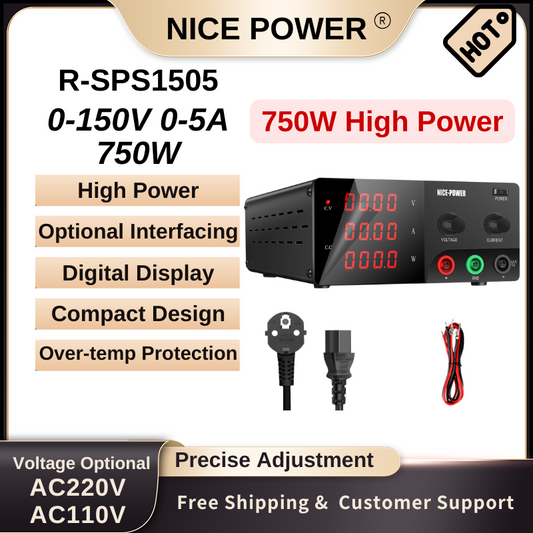 Nice Power R-SPS1505 - Alimentation haute puissance 150 V 5 A 750 W CC avec affichage numérique et fonctions de protection, noir