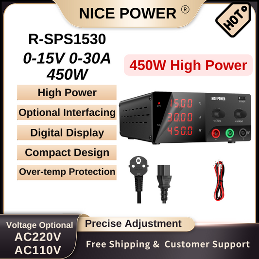 Nice Power R-SPS1530 - Alimentation haute puissance 15 V 30 A 450 W CC avec affichage numérique et fonctions de protection, noir