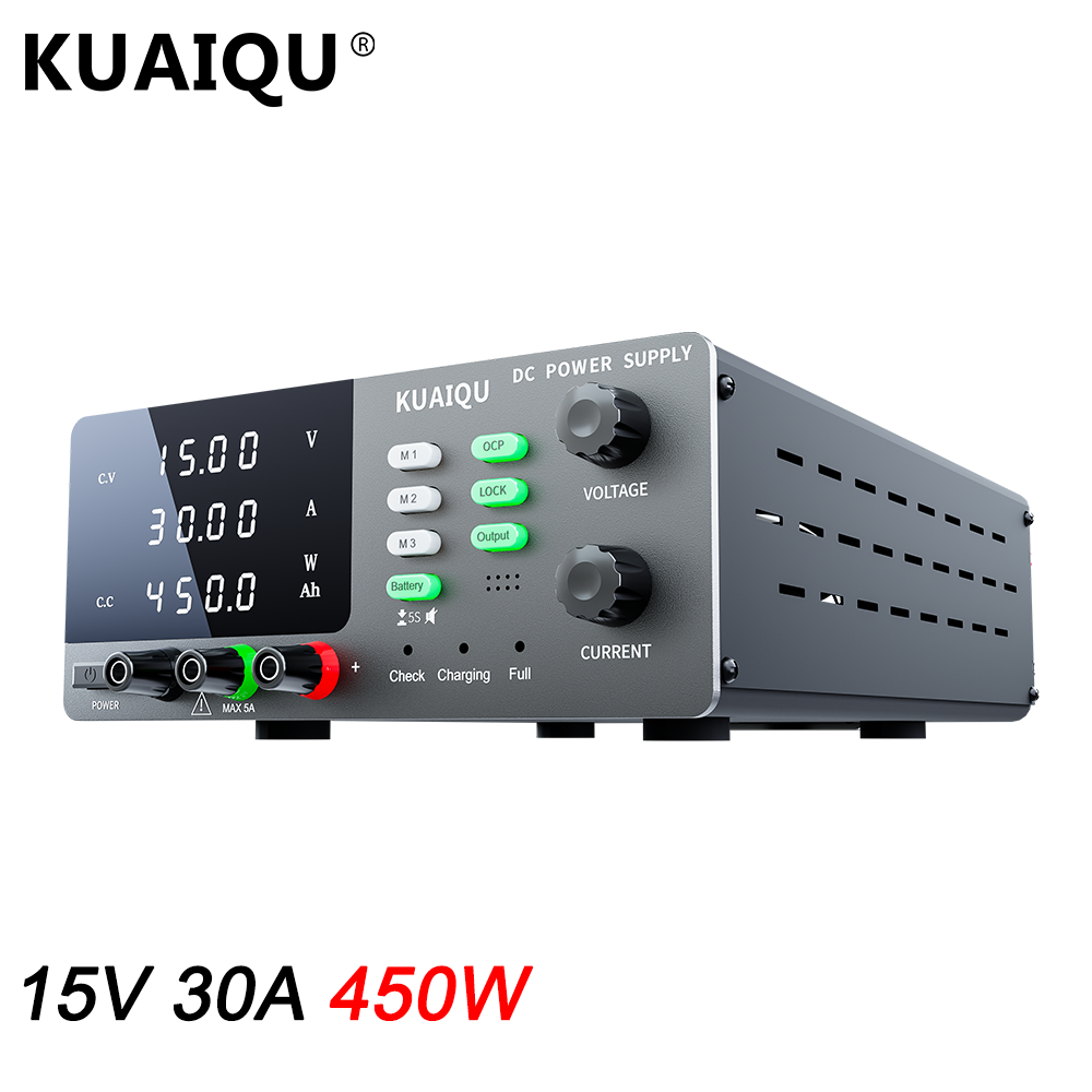 KUAIQU DC Power Supply R-SPS1530C Battery Charging Type 15V 30A 450W with OCP Funtion for 12V Lead Battery Charging Electronic Devices Repairing