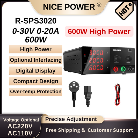 Nice Power R-SPS3020 - Alimentation haute puissance 30 V 20 A 600 W CC avec affichage numérique et fonction de protection, noir