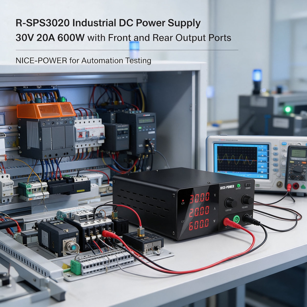 R-SPS3020 Industrial DC Power Supply 30V 20A 600W with Front and Rear Output Ports NICE-POWER for Automation Testing