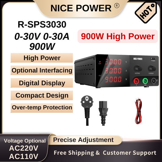 Nice Power R-SPS3030 - Alimentation haute puissance 30 V 30 A 900 W CC avec affichage numérique et protection, noir