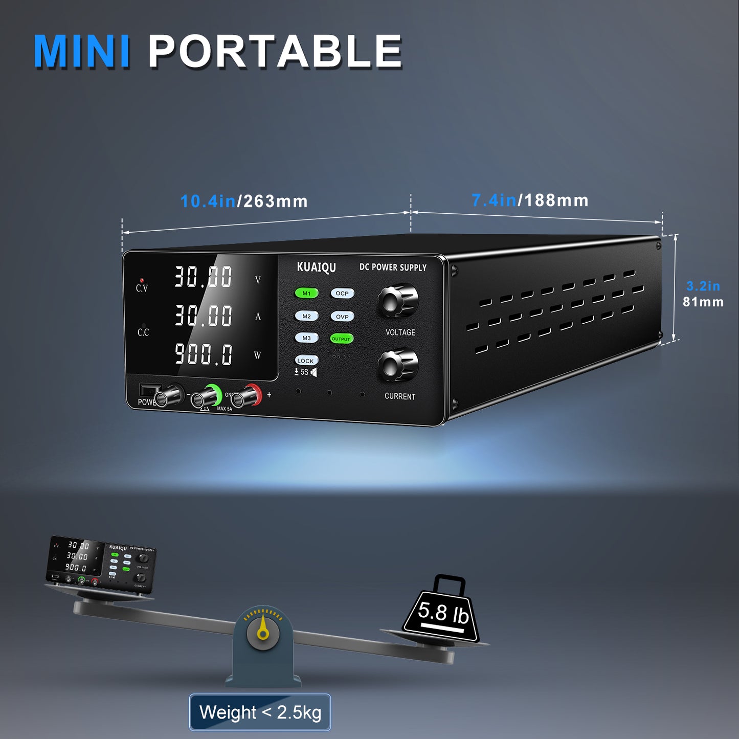KUAIQU 900W 30V 30A High Power DC Power Supply R-SPS3030C with Battery Charging Protections for Battery Charge,Panel Lock Button
