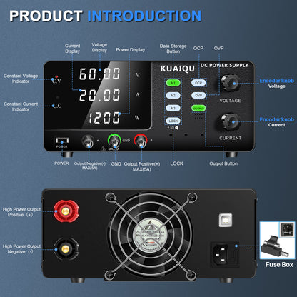 KUAIQU R-SPS6020C DC Power Supply 1200W High Power with Memory Function Universal Battery Charger 32V 48V Phone Repairing