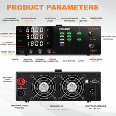 Alimentation CC KUAIQU R-SPS6020S-USB 60 V 20 A 1 200 W, protection contre les courts-circuits OCP, commande programmable USB, préréglages de mémoire pour systèmes de stockage d'énergie