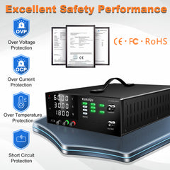 Alimentation CC KUAIQU R-SPS6020S-USB 60 V 20 A 1 200 W, protection contre les courts-circuits OCP, commande programmable USB, préréglages de mémoire pour systèmes de stockage d'énergie