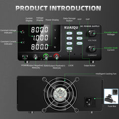 KUAIQU SPPS-D10001-232 - Fuente de alimentación de CC de alto voltaje de 1000 V y 1 A con pantalla a todo color y ajustes preestablecidos de memoria para pruebas de laboratorio y de envejecimiento