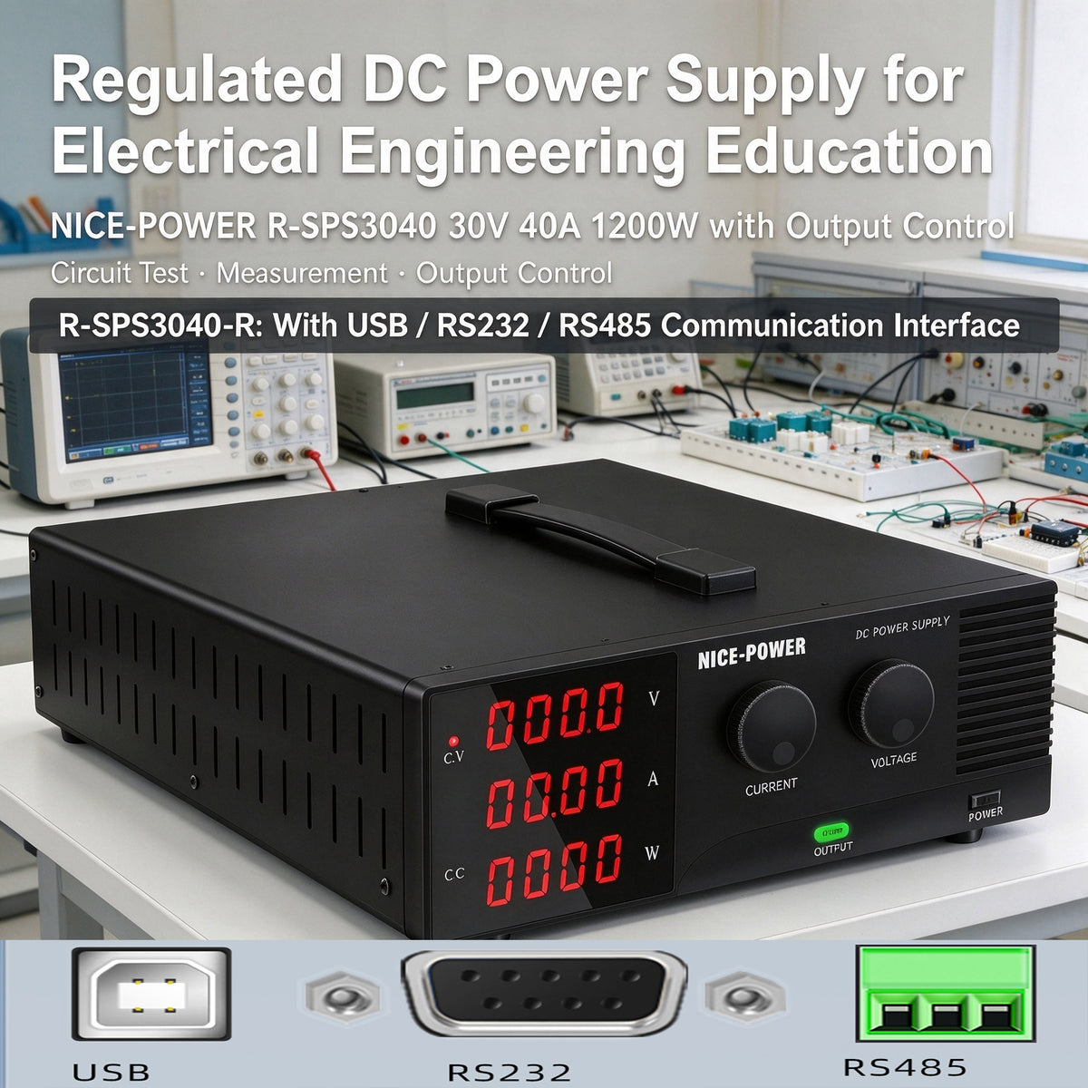 Regulated DC Power Supply for Electrical Engineering Education NICE-POWER R-SPS3040 30V 40A 1200W with Output Control